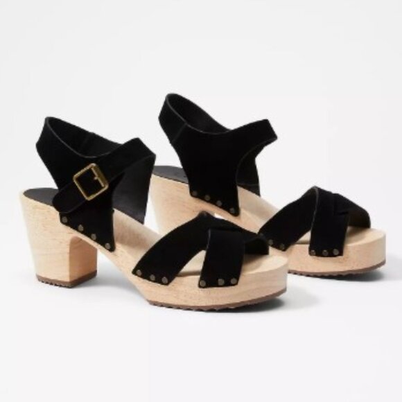 LOFT Criss Cross‎ Leather Clog Sandals Black size 11 NWOT - Picture 1 of 7